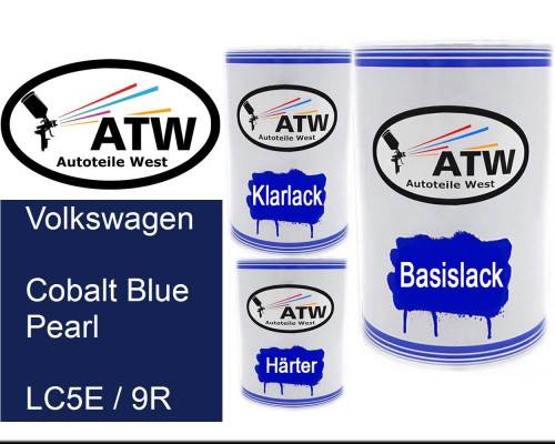 Volkswagen, Cobalt Blue Pearl, LC5E / 9R: 500ml Lackdose + 500ml Klarlack + 250ml Härter - Set, von ATW Autoteile West.